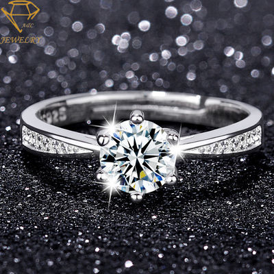 Sterling Silver Diamond Wedding Rings das mulheres ajustáveis
